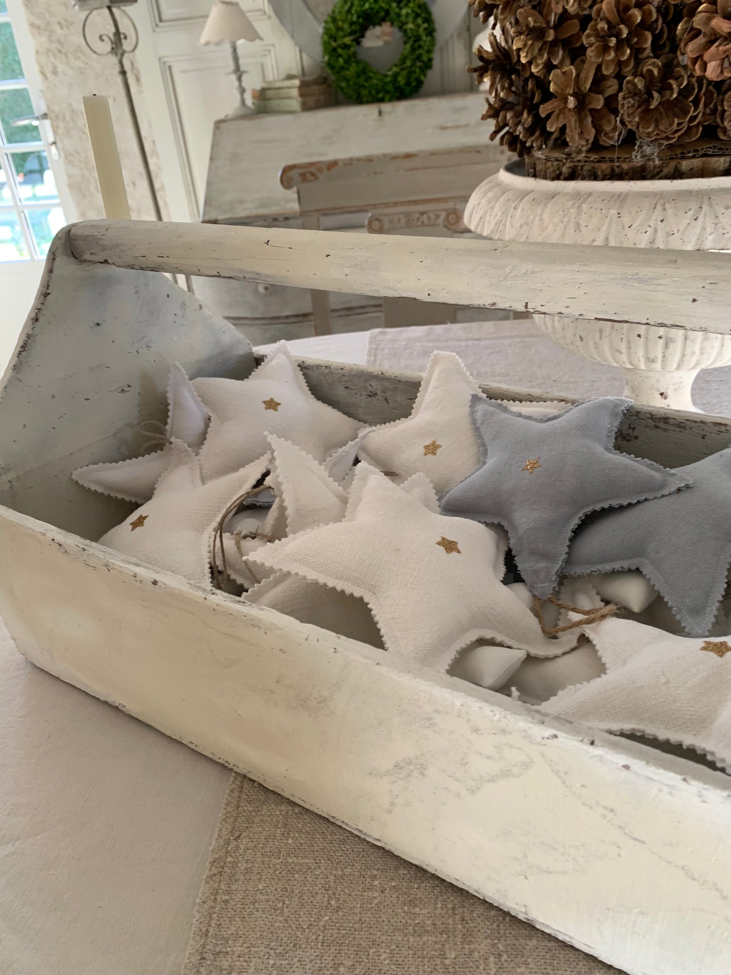 Étoiles en Chanvre Blanc et Bleu Ciel Grisé