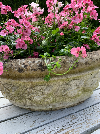 Jardinière en pierre — ovale, guirlande de fleurs